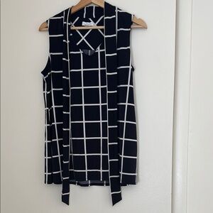 Charter Club White and Blue Graphic Tie Front Tank Top